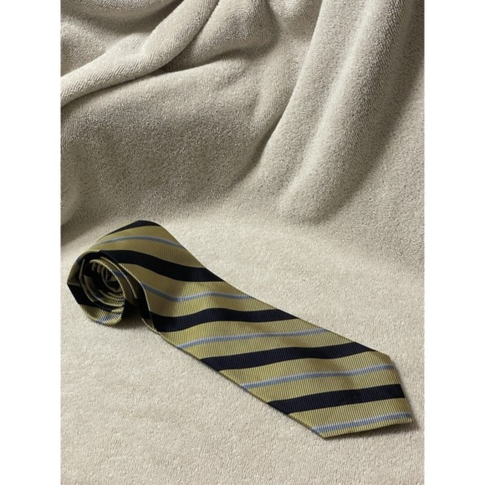 Lauren Ralph Lauren Men's Striped Tie Made By Hand in USA Silk Blend Yellow Blue - Picture 2 of 5